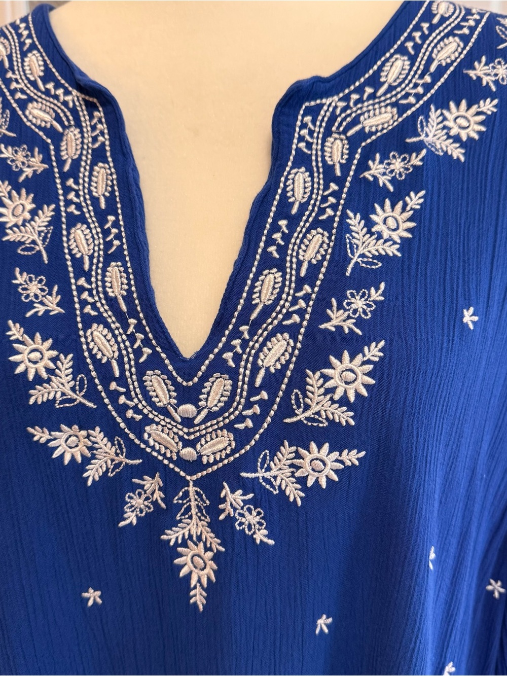 Embroidered V-Neck Tunic in Royal Blue